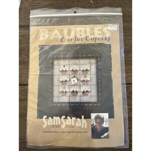 New Sam Sarah Baubles "C Is For Cupcake" Cross Stitch Pattern W/ Floss & Buttons